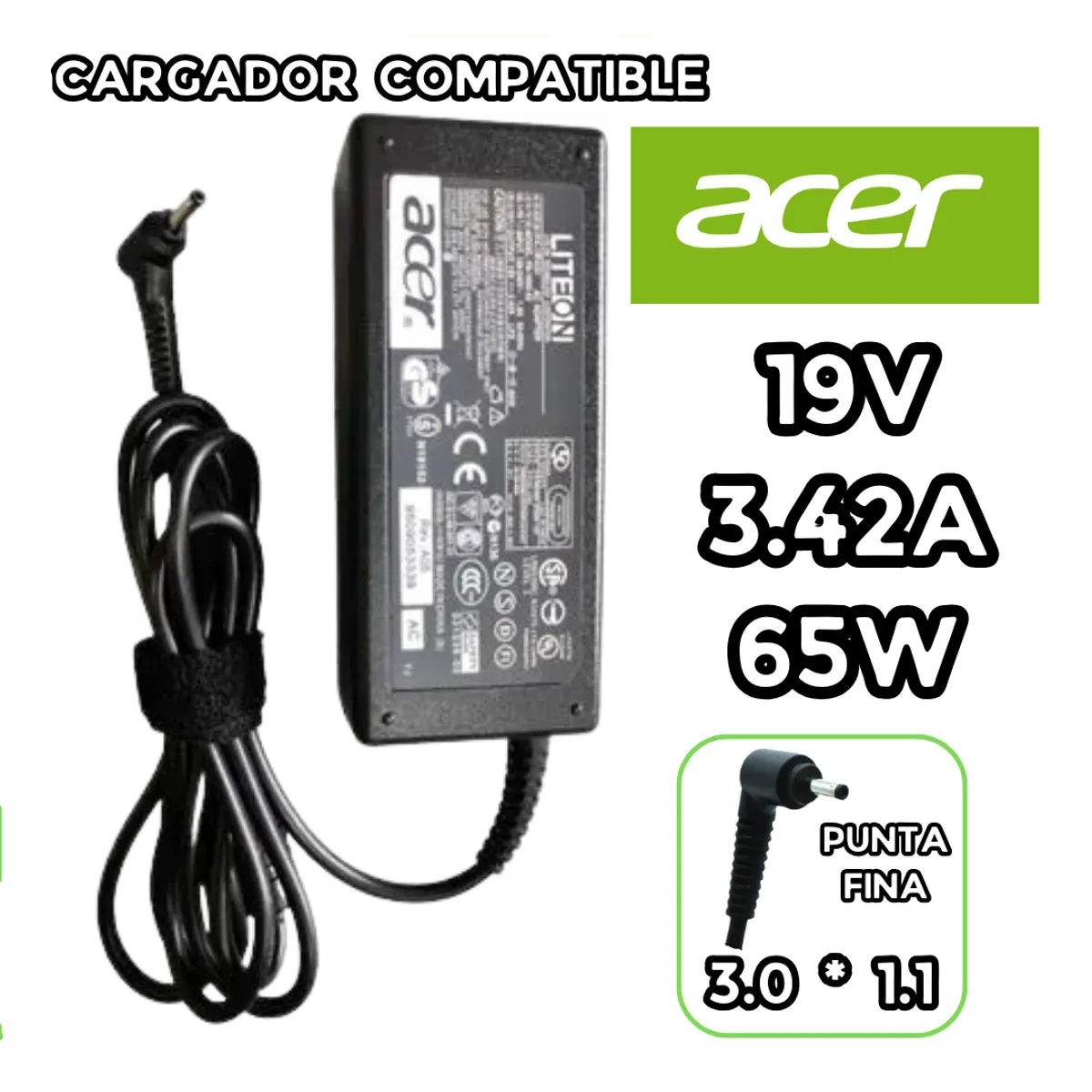 CARGADOR AC 19V 3.42A 65W 3.0*1.1 PUNTA FINA