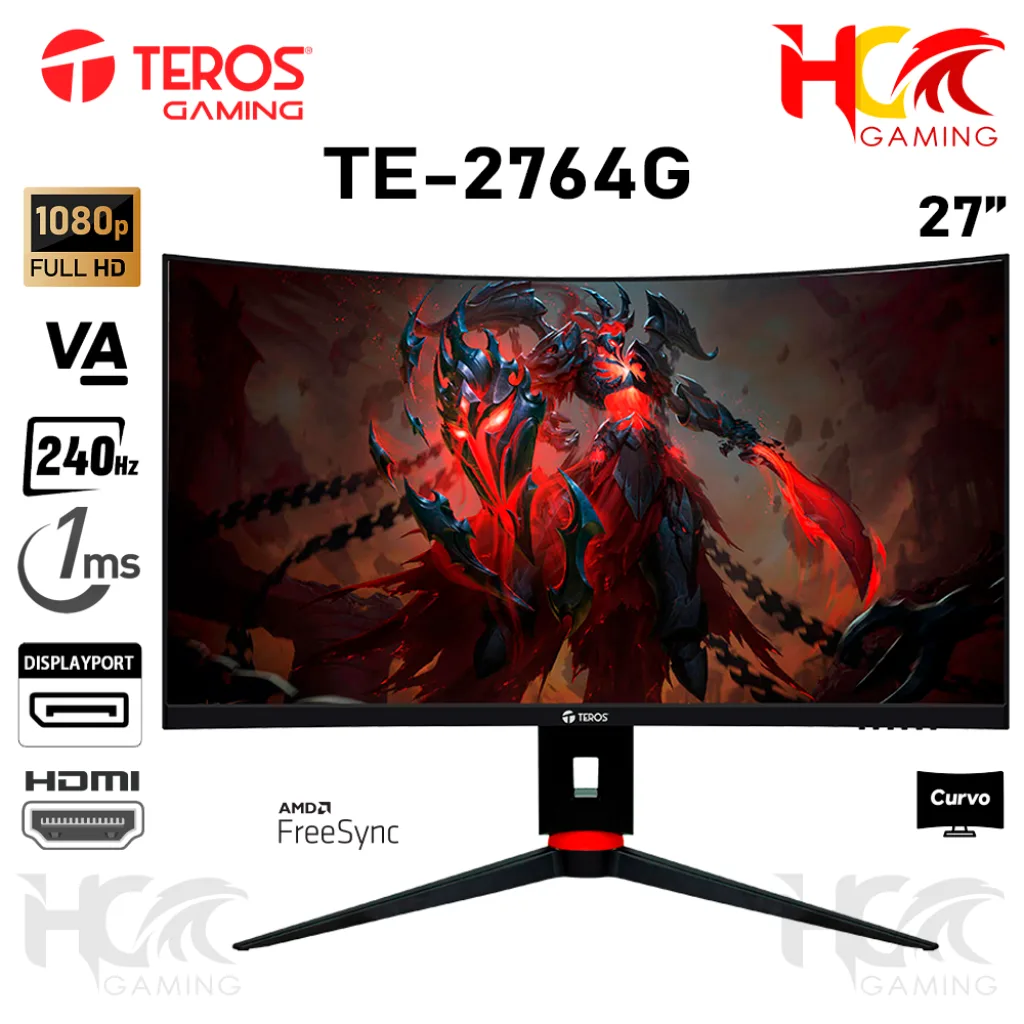 MONITOR TEROS CURVO 27" (TE-2764G) VA / FHD / DP / HDMI / 1MS / 240HZ / AMD FreeSync / VESA