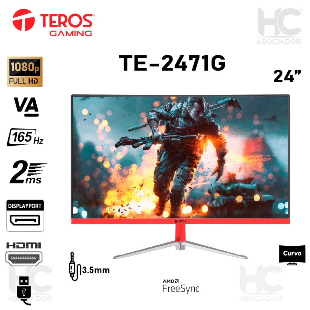 MONITOR TEROS CURVO 24" (TE-2471G) VA / 2MS / 1920X1080 FHD / HDMI / DP / 165HZ